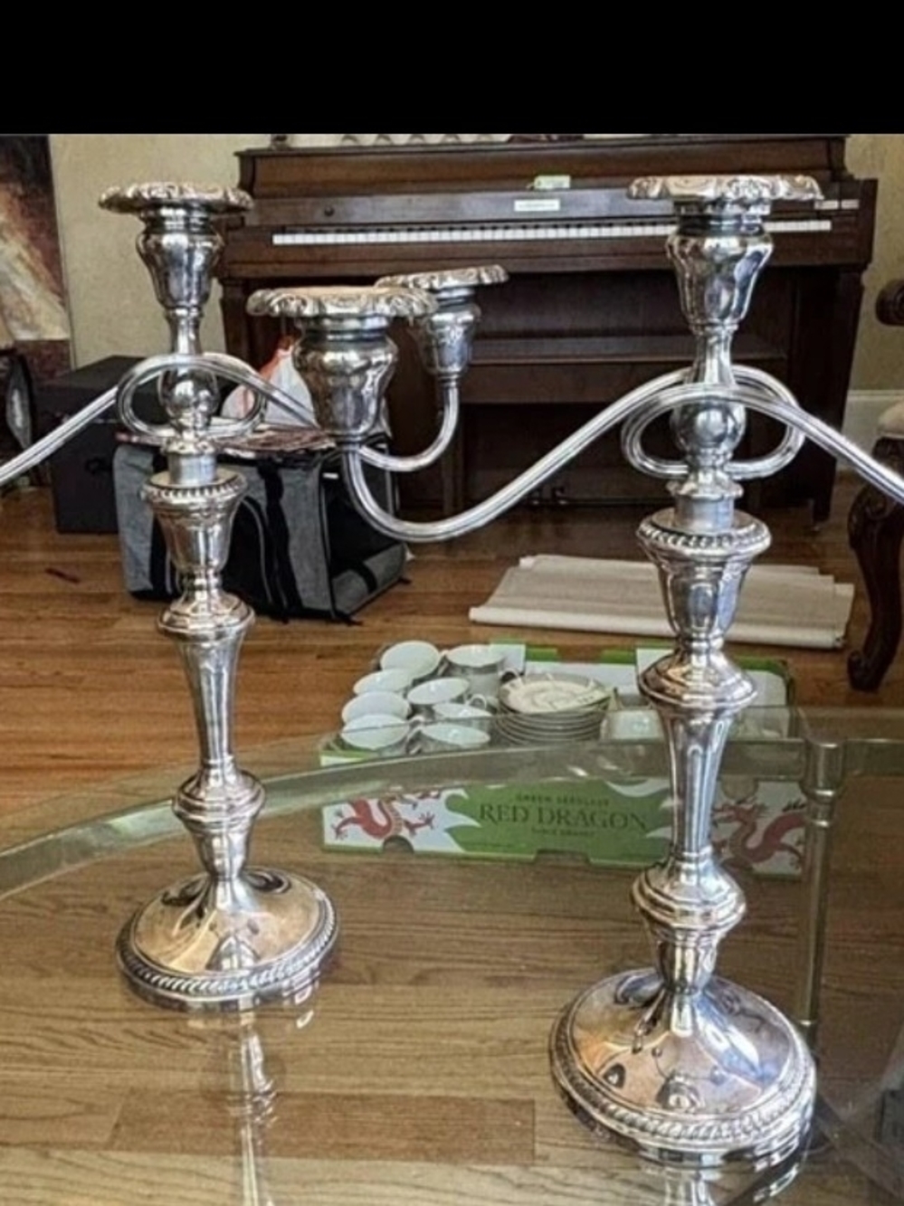 Elegant Silver-Tone Three-Arm Candelabra Pair
